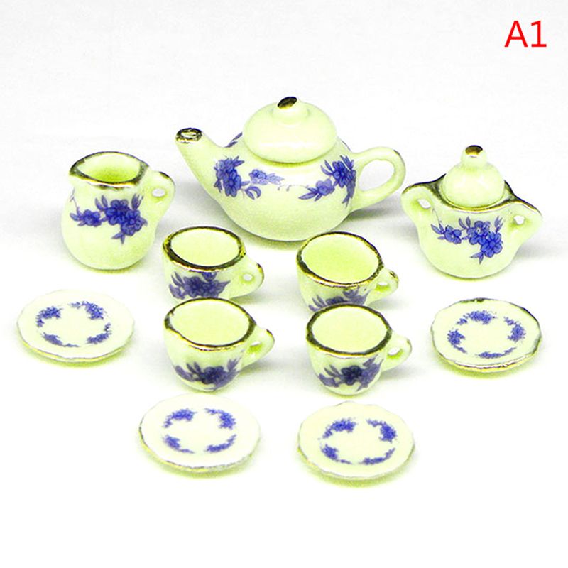 11Pcs 1:12 Dolls House Miniature Mugs Dish Cups Pot Set Toys Dollhouse Accessory