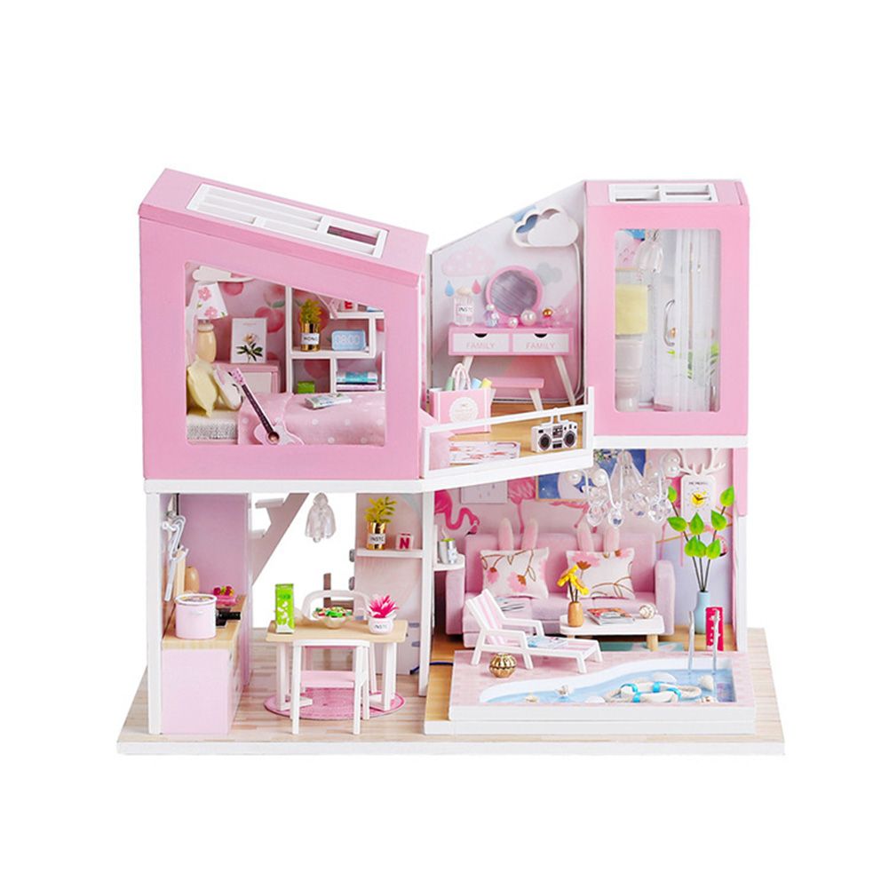 DIY Assembly Miniature 2-Floor Doll House LED Model Table Decoration Kids Toy