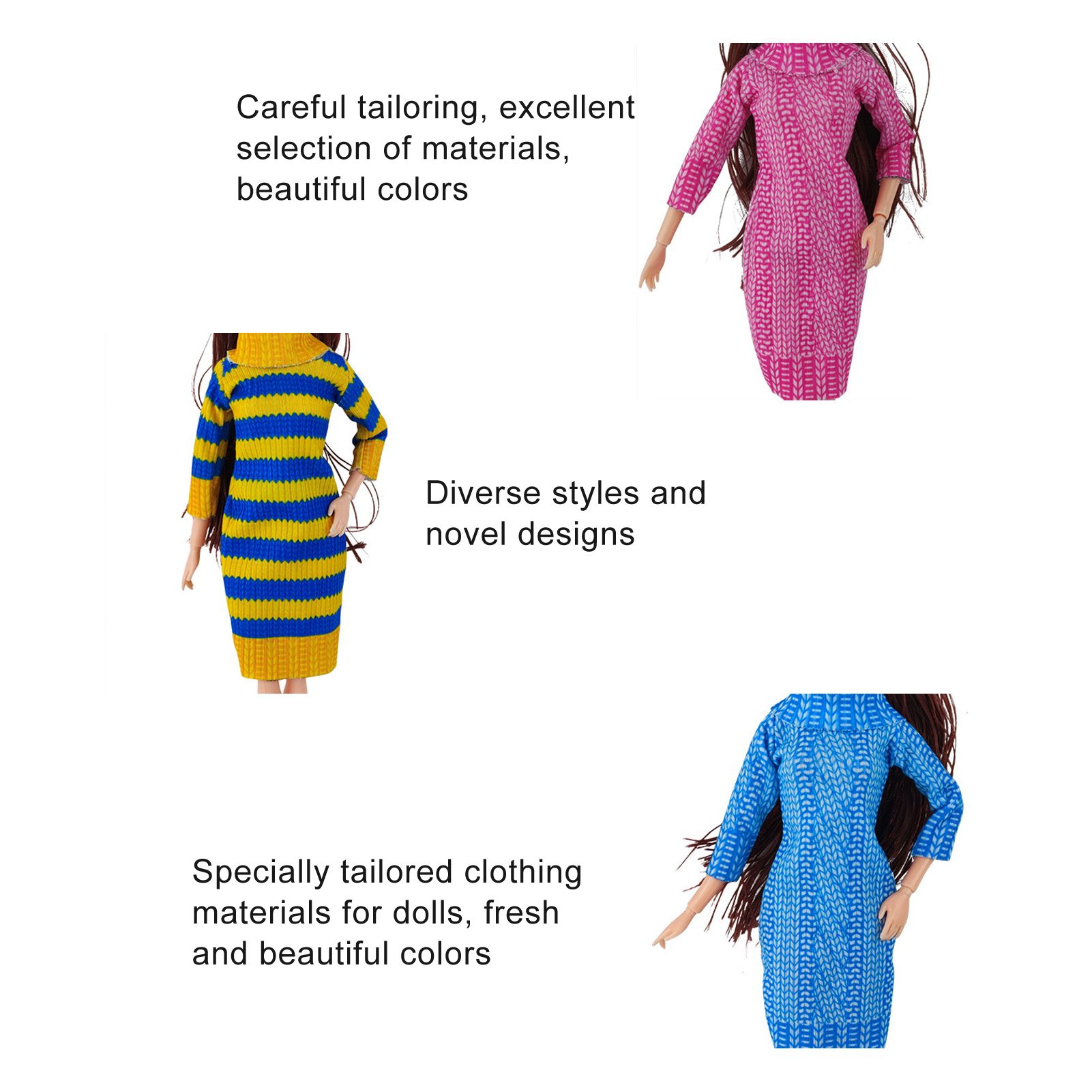 Girl Doll Dress Mini Size Well-tailored Fabric Doll Long Sweater Dress for Game