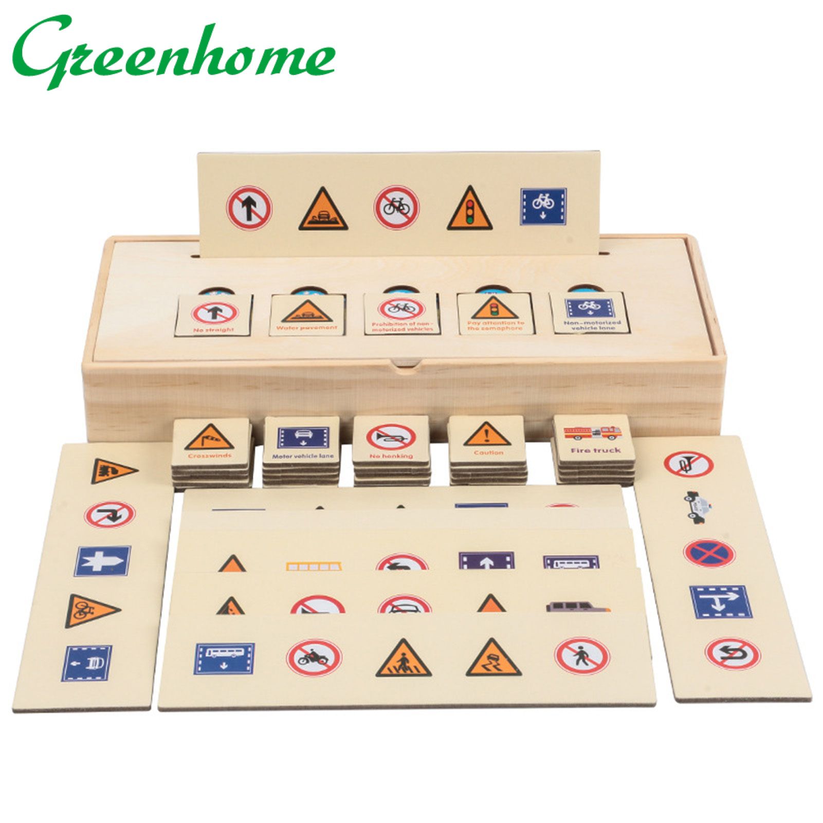 Greenhome Educational Puzzle Toy Rich Patterns Funny Fruit Number Traffic Wooden Puzzle Toy for Children