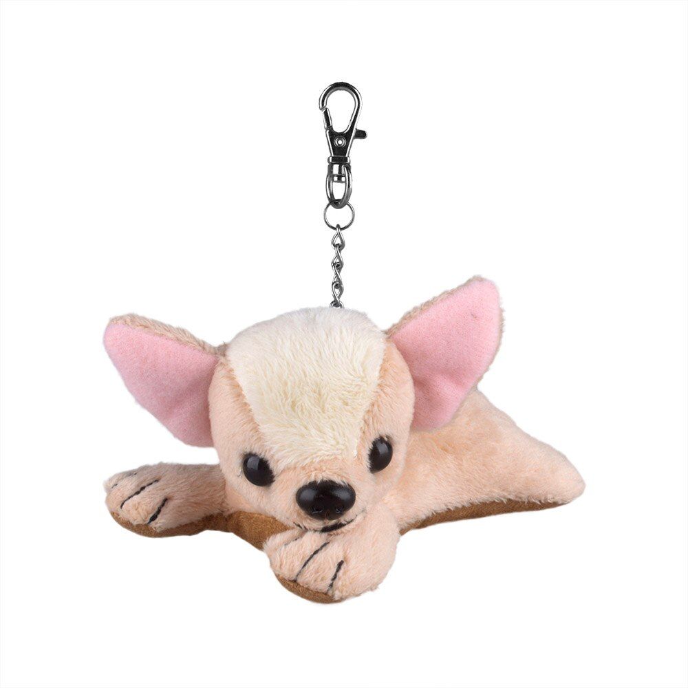 10cm Length Keychain Plush Toy High Quality Boston Bull Terrier Chihuahua Dalmatian Sharpei Dogs Metal Key Chain Pendant for Bag