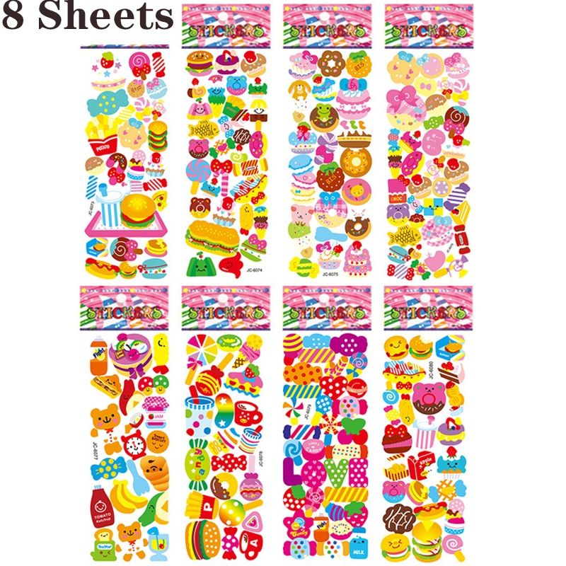 20/8 Diffetent Sheets 3D Puffy Bulk Stickers for Girls Boys  Animal Fish Car Dinosaur  Cartoon Education Classic Toys Kids Gifts