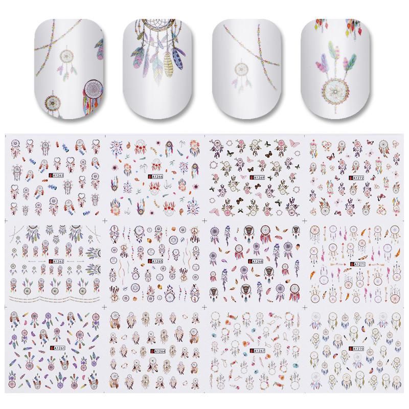 Harunouta 12 Designs Nail Stickers Set Floral Geometric  Girl Nail Art Water Transfer Decals Sliders Manicures Decoration
