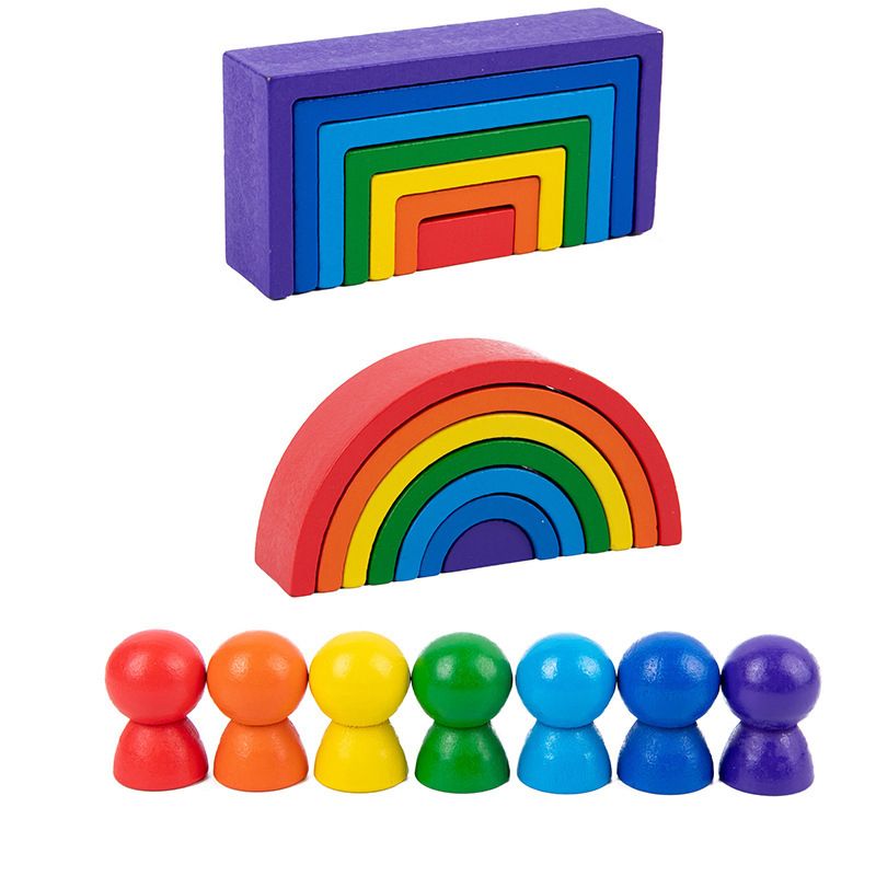NYT 21 Pcs Wooden Toddler Toys For Boys Girls Rainbow Wood Peg Dolls Pretend Play People Figures Educational Toys