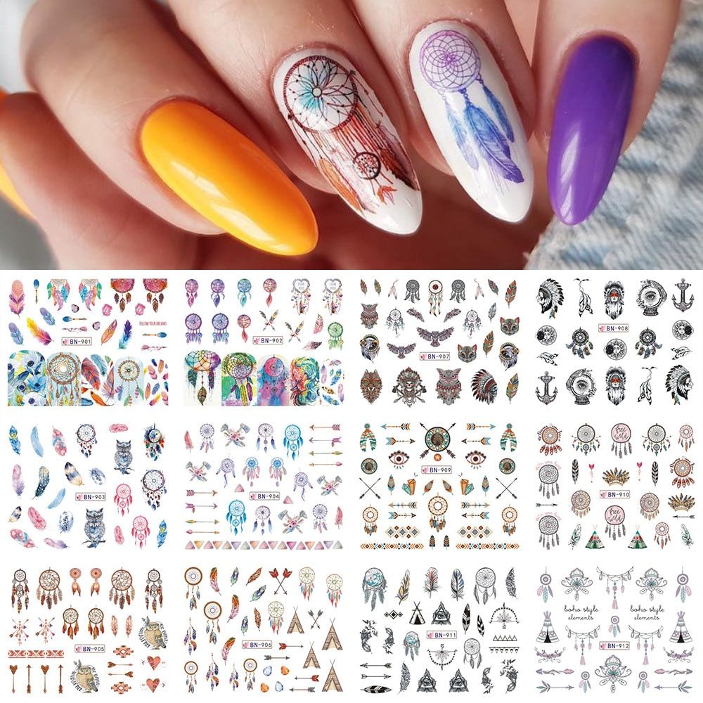 12pcs Nail Stickers Pink Horse Transfer Sliders For Nails Cute Cartoon Flamingo Water Decals For Manicure Designs GLBN1057-1068