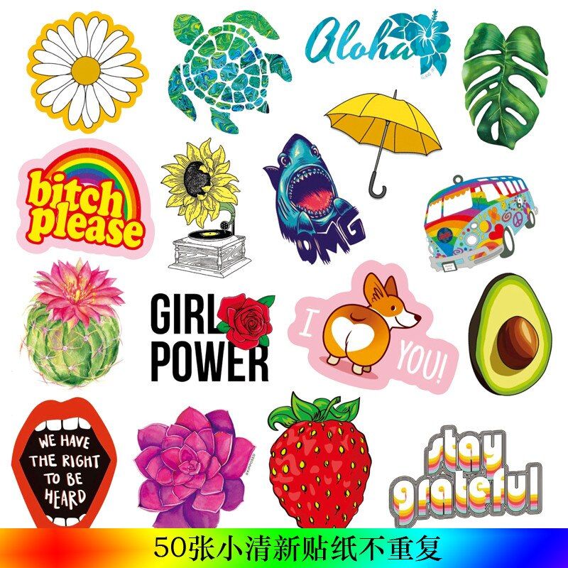 50 Pcs/lot Toys VSCO Girls Kawaii Stickers Decor for Car Laptop Pad Phone Trunk Guitar Bicycle Motor Fashion Rural Summer Light
