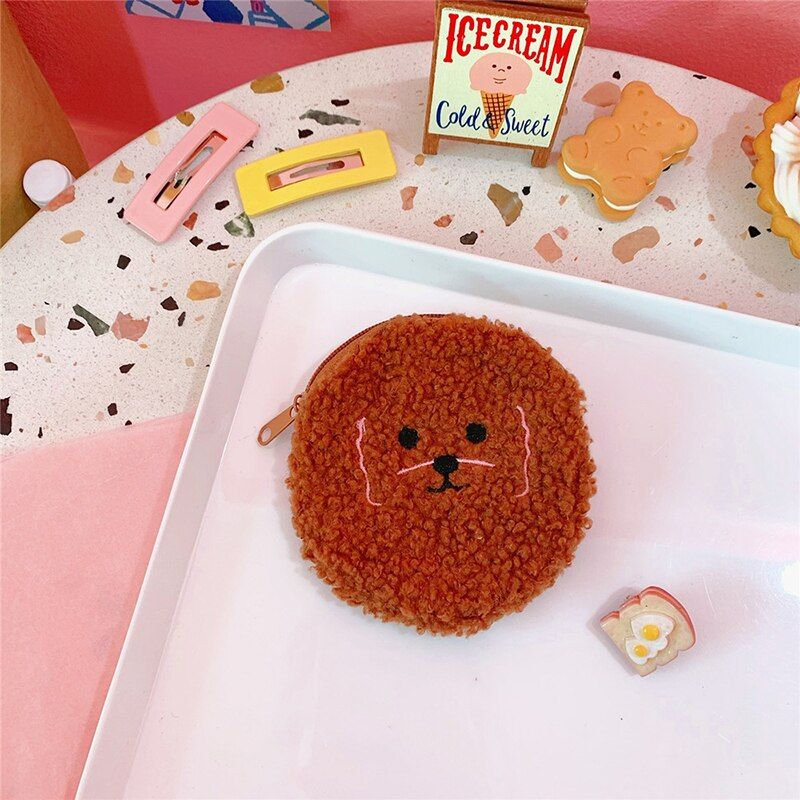 Boxi Cute Bear Plush Purse Toy Cartoon Fluffy Soft Stuffed Dog Coin Bag Kawaii Mini Gift for Birthday For Kids Adults Girl Women