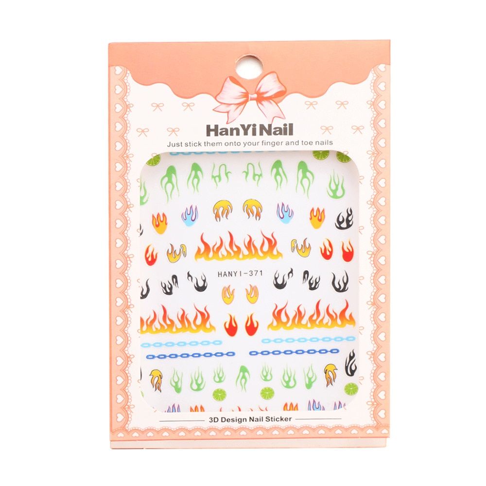 1PC  Style 3D Laser Holographic Flame Nail Vinyls Stencil Hollow Decals On Manicure Stencil Stickers Nails Art Stickers Decor