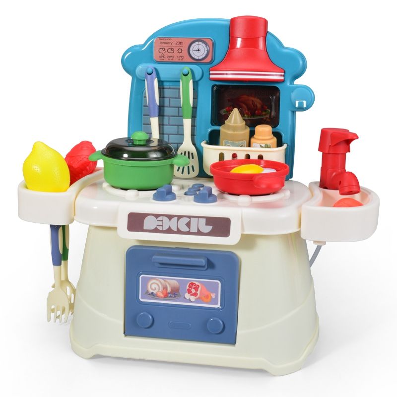 26Pcs Play House Toy Simulation Kitchenware Set Electric Kitchen Utensils Accessories Dining Table Pretend Blue