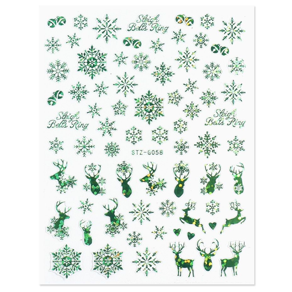 3D Bronzing Christmas Nail Art Sticker Laser Snowflake Elk Leaf Snowman Santa Candy Xmas Slider Embossed Decal SASTZG050-058.