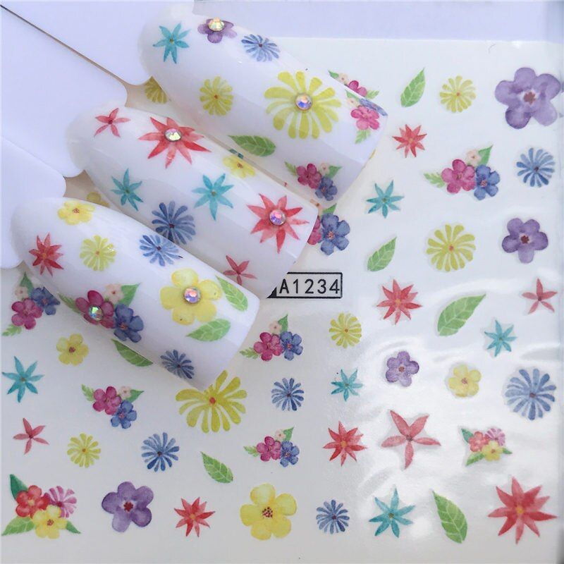 1 Sheet Stars / Flowers / Grass Styels Nail Decals Art Colorful Full Wraps for Nail Sticker Water Tips