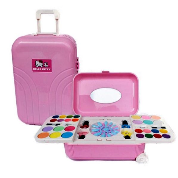 Makeup & Nail Art Toy Set for Girls Hello Kitty & Frozen Toy Trolley System Real Makeup Safe and Non toxic