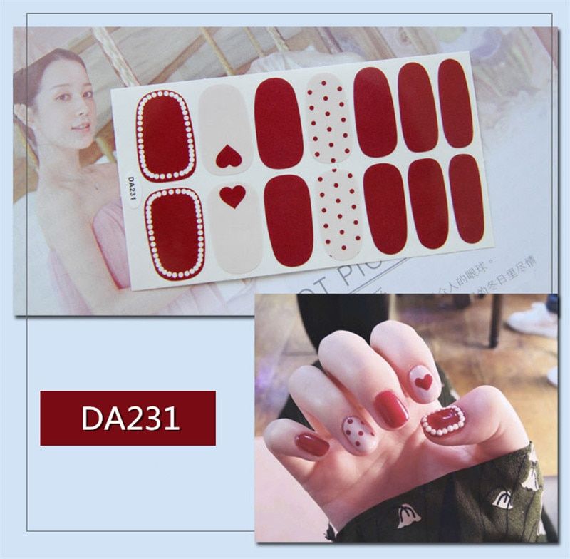 14 Tips Nail Wraps Full Cover Adhesive Nail Art Stickers Beauty Polish Decals Decorations Accessories Manicure Easy To Use