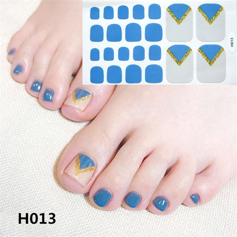 Lamemoria 1pc Toe Nail Sticker H Series Glitter Summer Style Flower Tips Manicure Full Toenail Art Supplies Foot Decal for Women