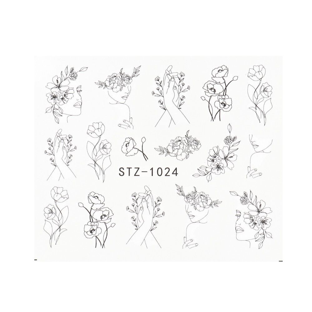 Abstract Face Nail Water Stickers Women Skull Leaf Geometry Animal Designs Wrap Decals Nails Art Manicure Tips BESTZ1018-1033-2
