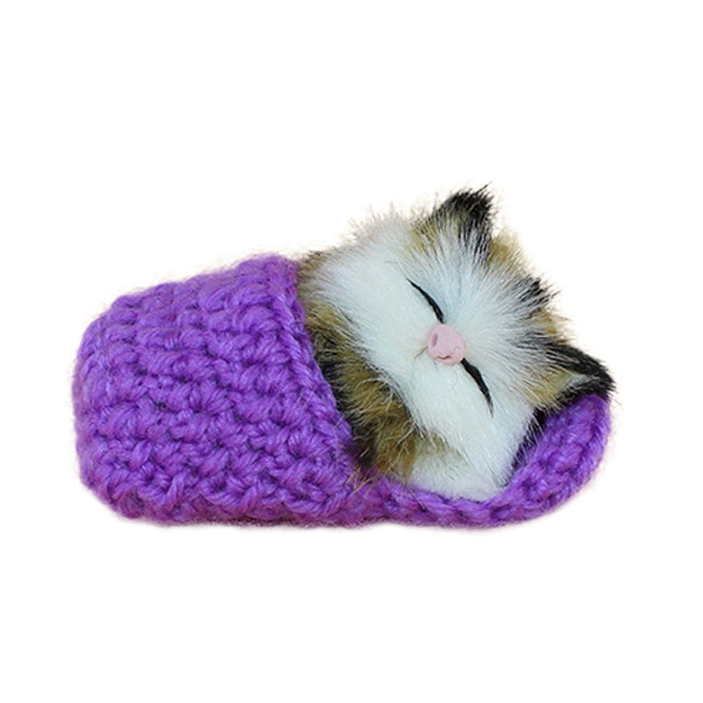 Cute Sleeping Cat Slippers Sounding Simulation Plush Animal Toy Decor Kids Gift