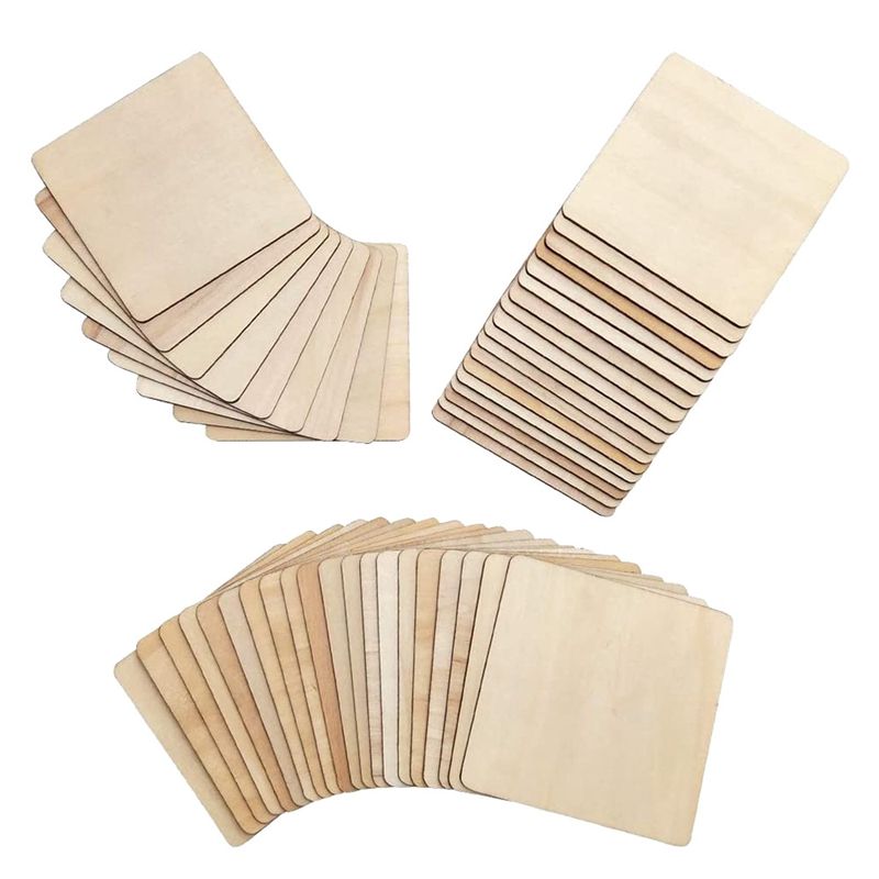 50 Pieces Unfinished Square Wood Slices Blank 4 x 4 In,for Coasters, Pyrography,Painting,Writing,Photo Props Decorations