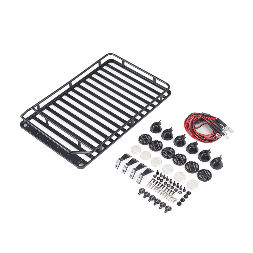 Yfashion Professional Roof Rack Luggage Carrier with 6 LED Light for 1/10 RC er for D90 for Axial Scx10 for RC Cars oy Parts