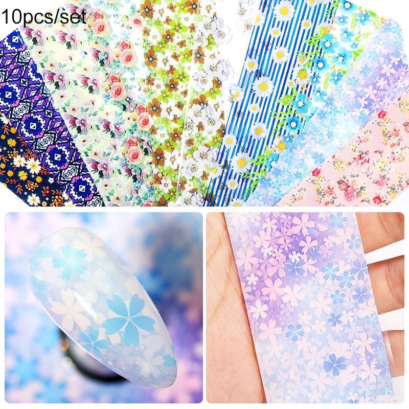 10pcs Flower Angel Pattern Nail Foil Spring Summer Transfer Sticker Rose Floral Slider Wrap Tip Paper Nail Art Decorations