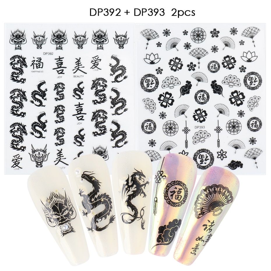 Chinese Tradition Nail Slider Art Decoration Dragon Phoenix Nobiliary Pattern Stickers Foils On Nails Manicure Wraps BEDP385-395