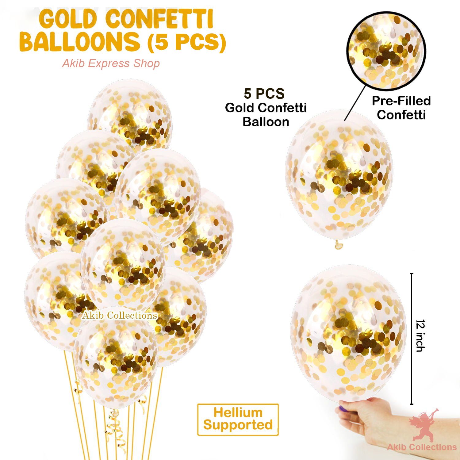 Confetti Balloon Gold - 5 Pieces