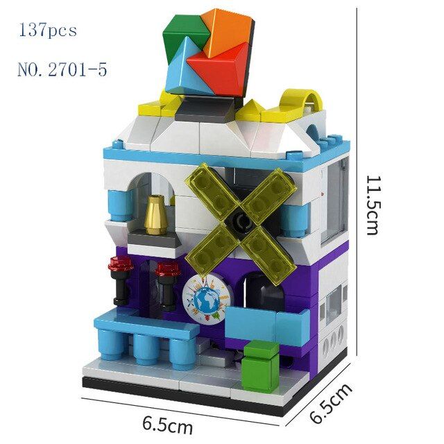 City mini street view building block Educational model bricks Assembly toys for children Christmas present