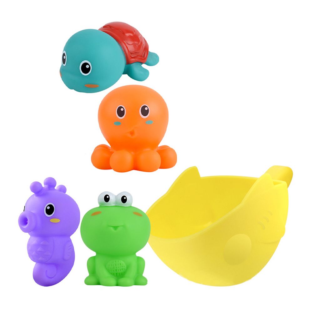 4Pcs Cartoon Frog Tortoise Animal PVC Model Squeaky Sprinkler Scoop Baby Bath Toy