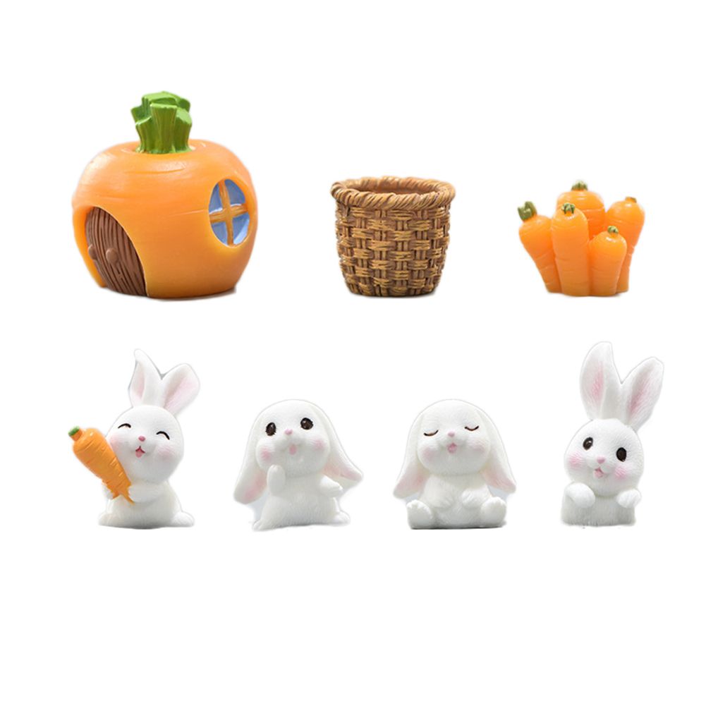 7Pcs Cute Cartoon Rabbit Eat Carrot Model Micro Landscape Ornament Garden Decor