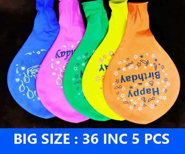Happy Birthday Balloon Big Size- 36 Inch ( 5 PCS )-multicolor