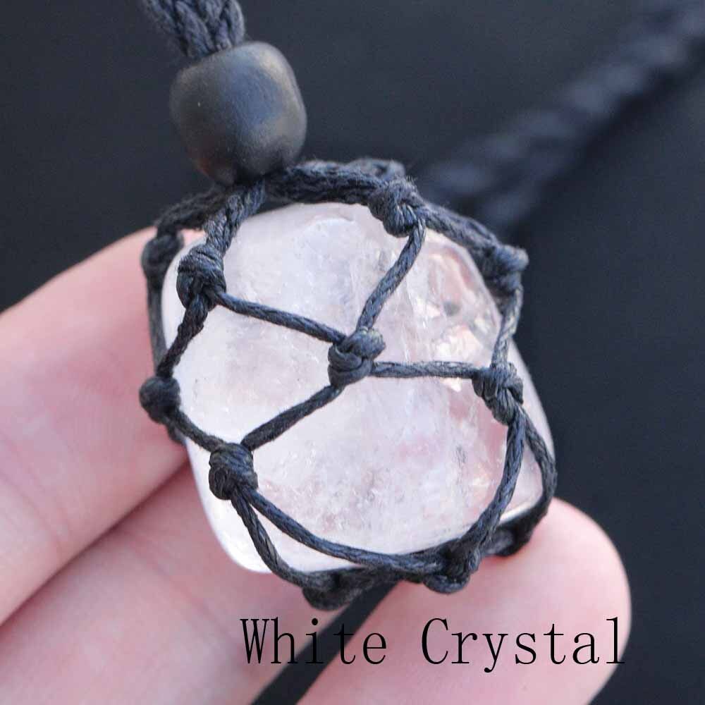 Natural Stone Men Necklace Wire Hemp Wrap Pendant Macrame Boho Jewlery B61 25*26mm Irregular Shape(null)