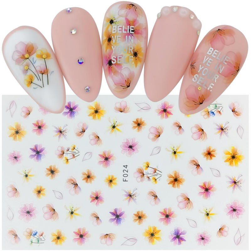 1 Sheet 3D Nail Art Sticker Mandala Flowers Bee Feather Letters Designs Ultra thin Gummed Nail Slider Manicure Decals