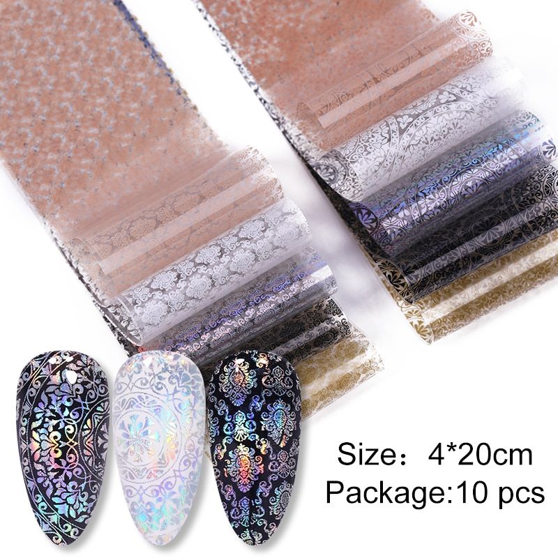 Holographics Nail Foil Stickers New Snowflake Pattern Series Bright Nail Art Decals Wraps Slider Laser Effect DIY Decoration