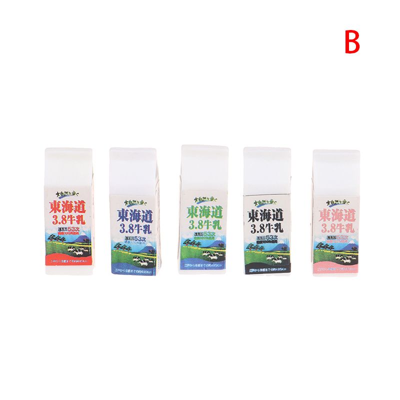 5pcs/set 1:12 Dollhouse Miniature Milk Carton Bottle Drink Cup Pretend Toys