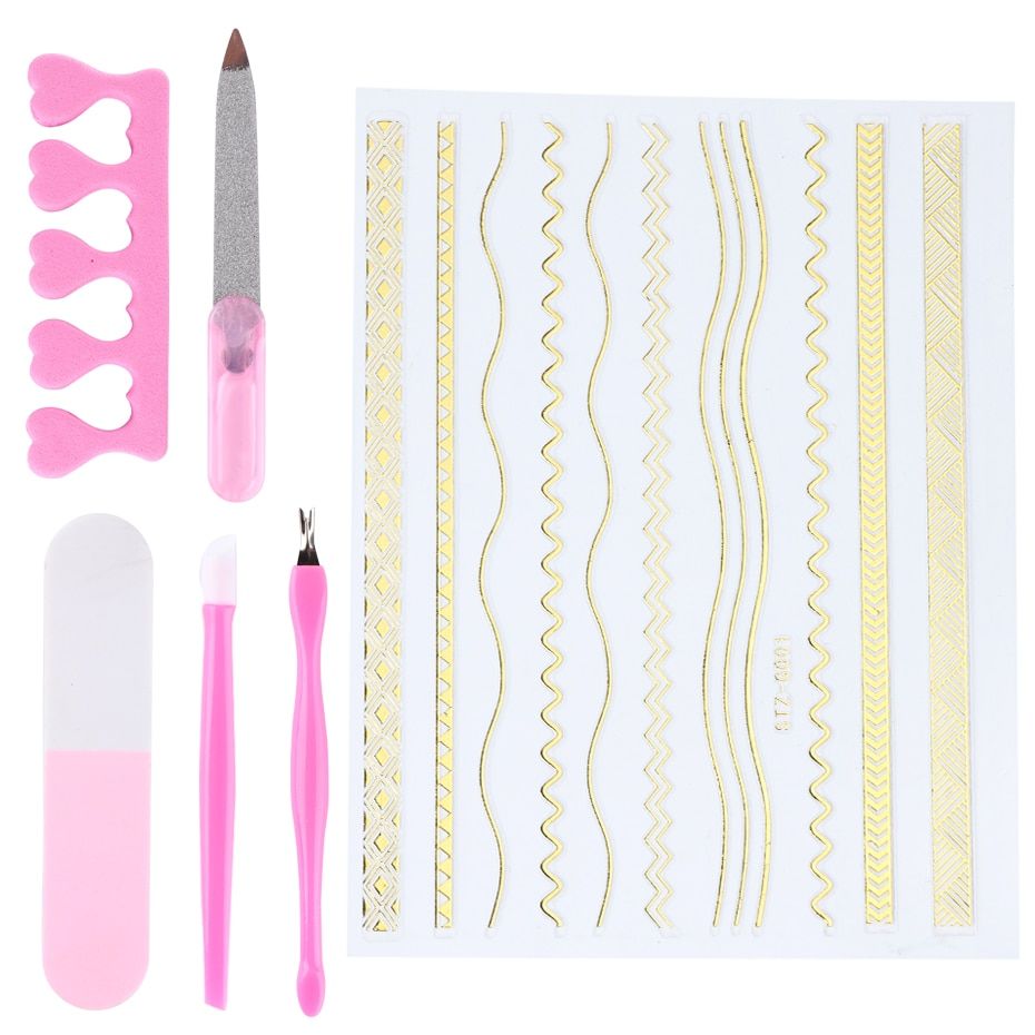 3D Nail Stickers Straight Curved Liners Sliders For Nails Set Geometric Wraps Cuticle File Manicure Tool Kits BESTZG001-013-2