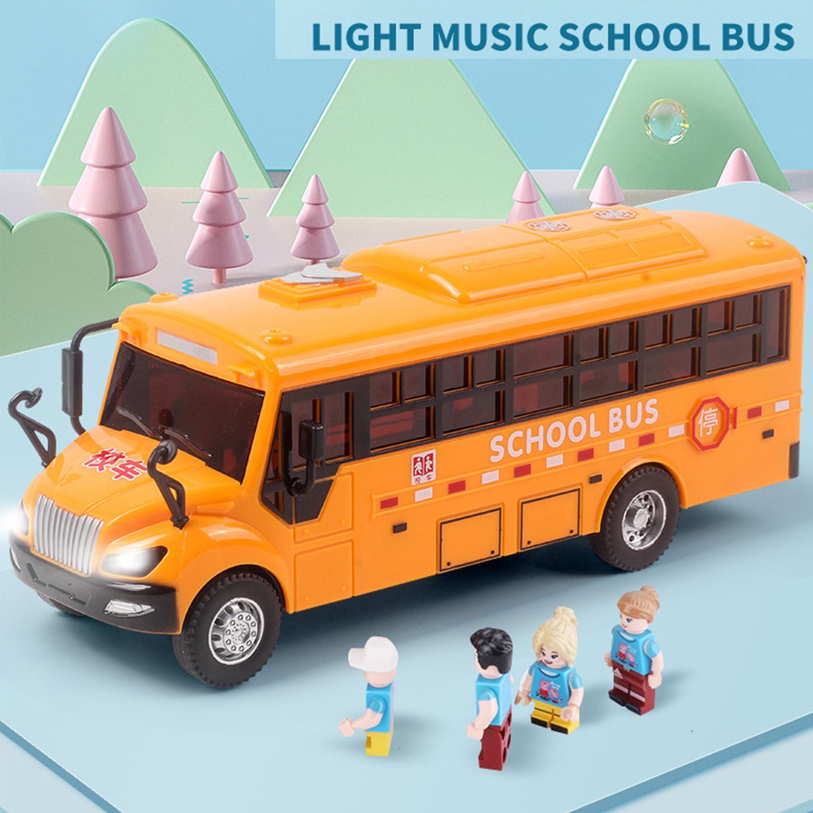 Sounding Bus Toy Lighting High Simulation Inertial School Bus Figurine for Gift