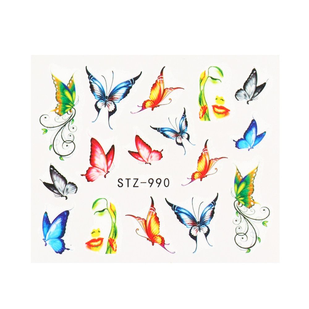 Nail Water Stickers Bloom Flower Butterfly Nail Art Transfer Slider Charm DIY Wraps Floral Leaf Manicure Decoration BESTZ970-993