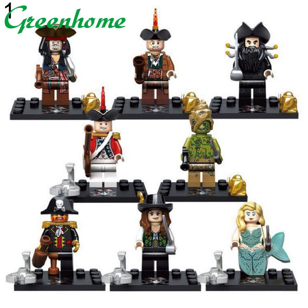 Greenhome 8Pcs Pirates of the Caribbean Mini Figures Building Blocks Bricks Children Toys