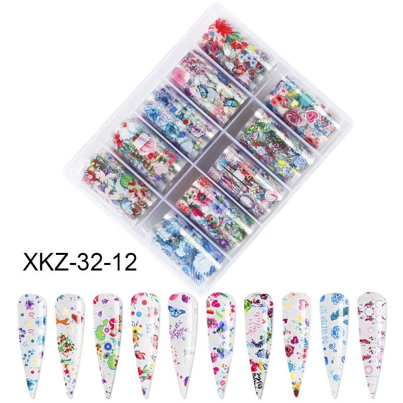 Nail Foils Art Transfer Sticker Designer Brand Logo Nails Decal Holographic DIY Tips Slider Papers Decoration Accessories 1Box