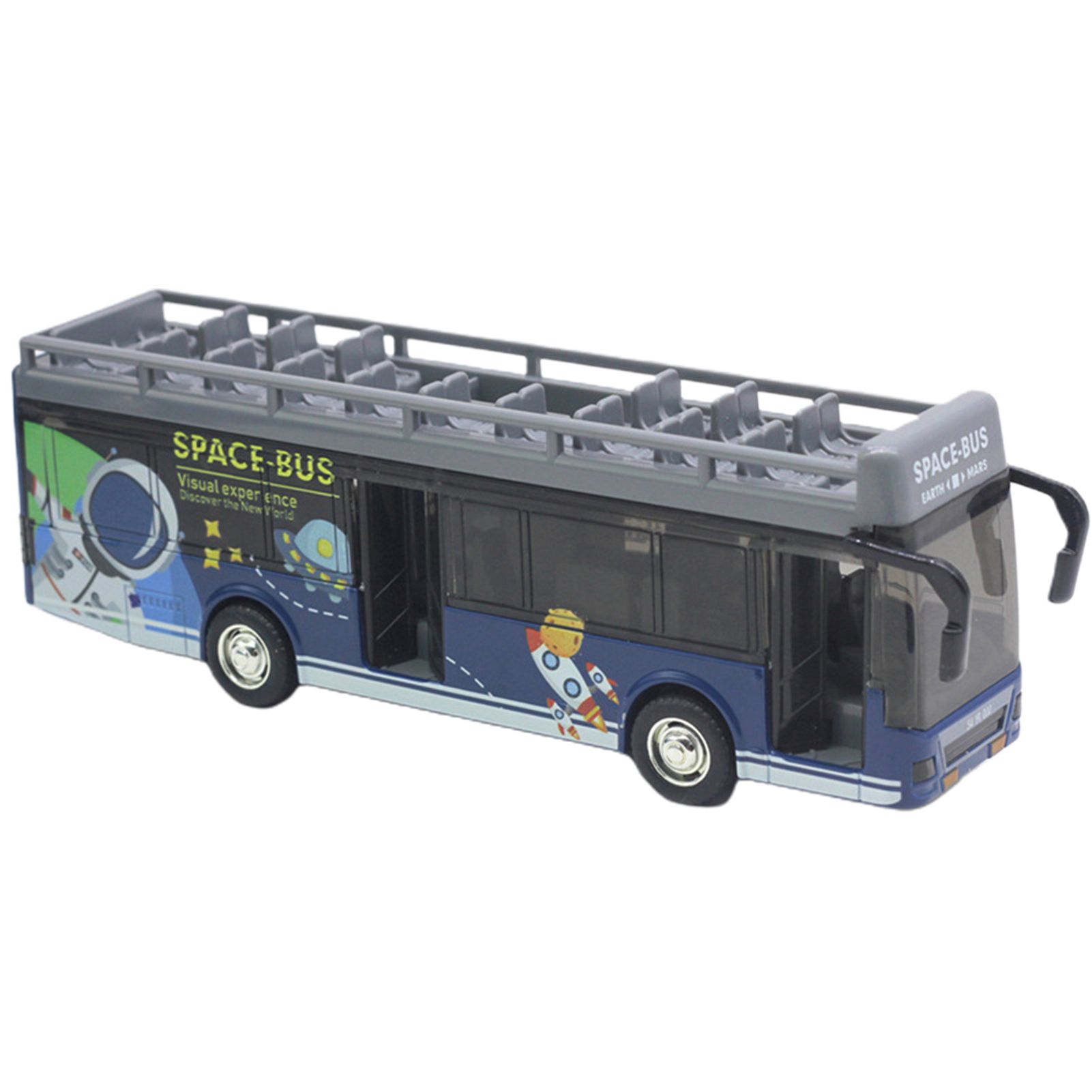 Bus Toy Open Top Acousto-Optic Effect Mini Double Layer Sightseeing Bus Model Car for Collect