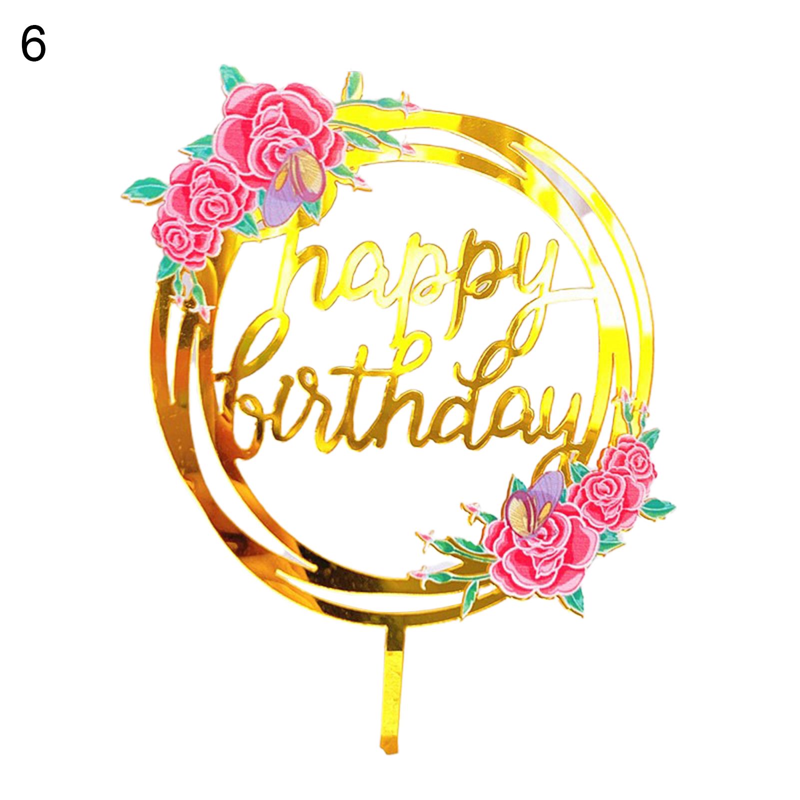 Colored Flowers Happy Birthday Cake Topper Baking Cupcake Dessert Decoration