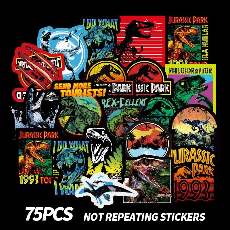 Dinosaur Series Graffiti Stickers For Jurassic Park Cool For Luggage Laptop Skateboard Car Decal Kids Toys Decals Sticker 75PCS