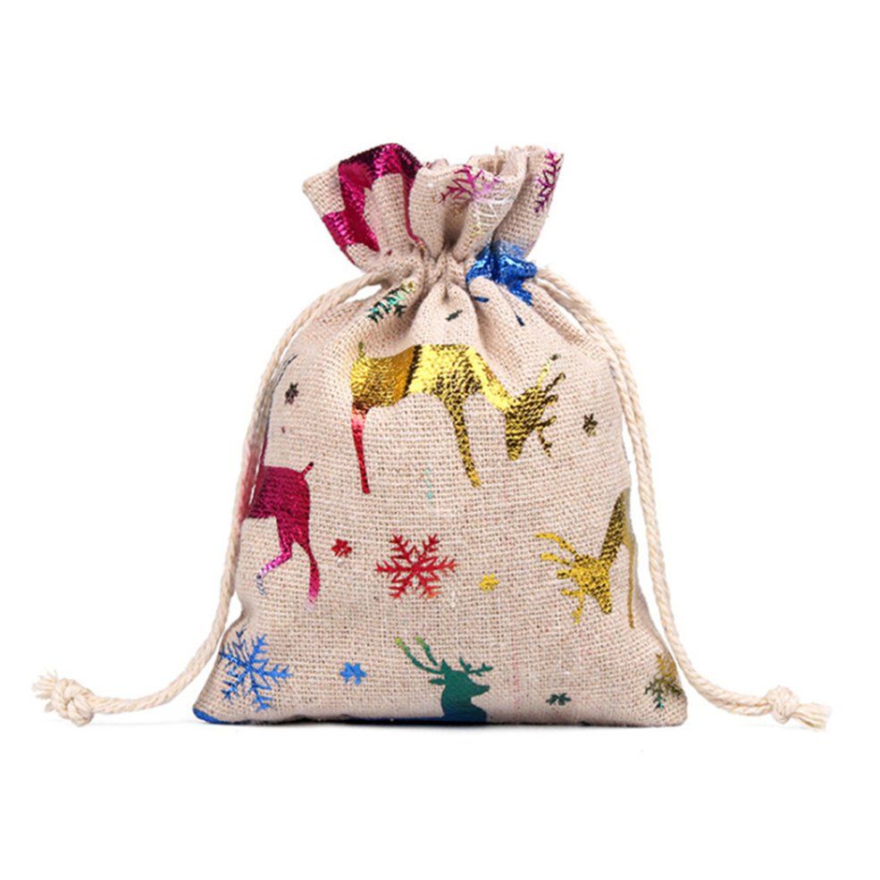 24pcs/set Christmas cotton linen bag gift packing bag decorative hanging small Double drawstring design Dust proof storage-gray