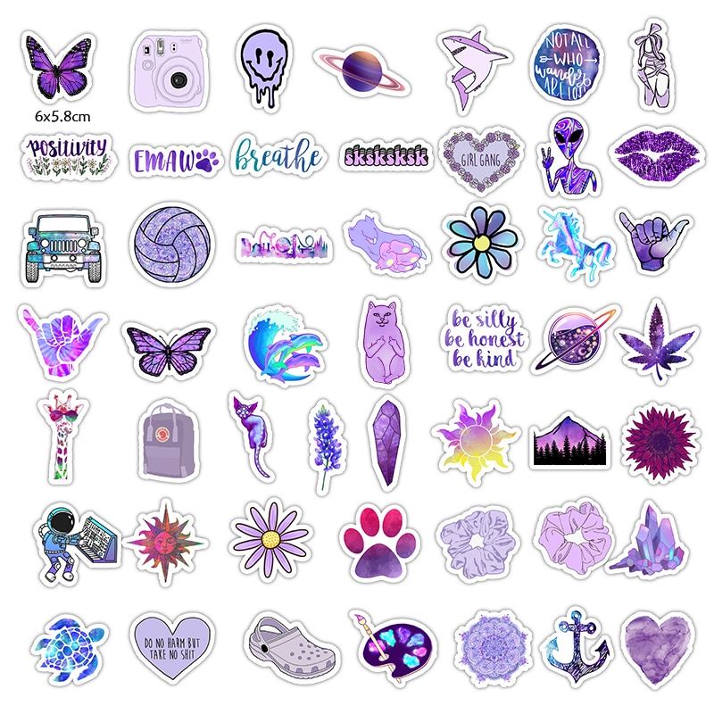 50 Pcs PVC Waterproof Vsco Girls Kawaii Solid color Fun Sticker Toys Luggage Stickers for Moto Car Suitcase Cool Fashion Sticker