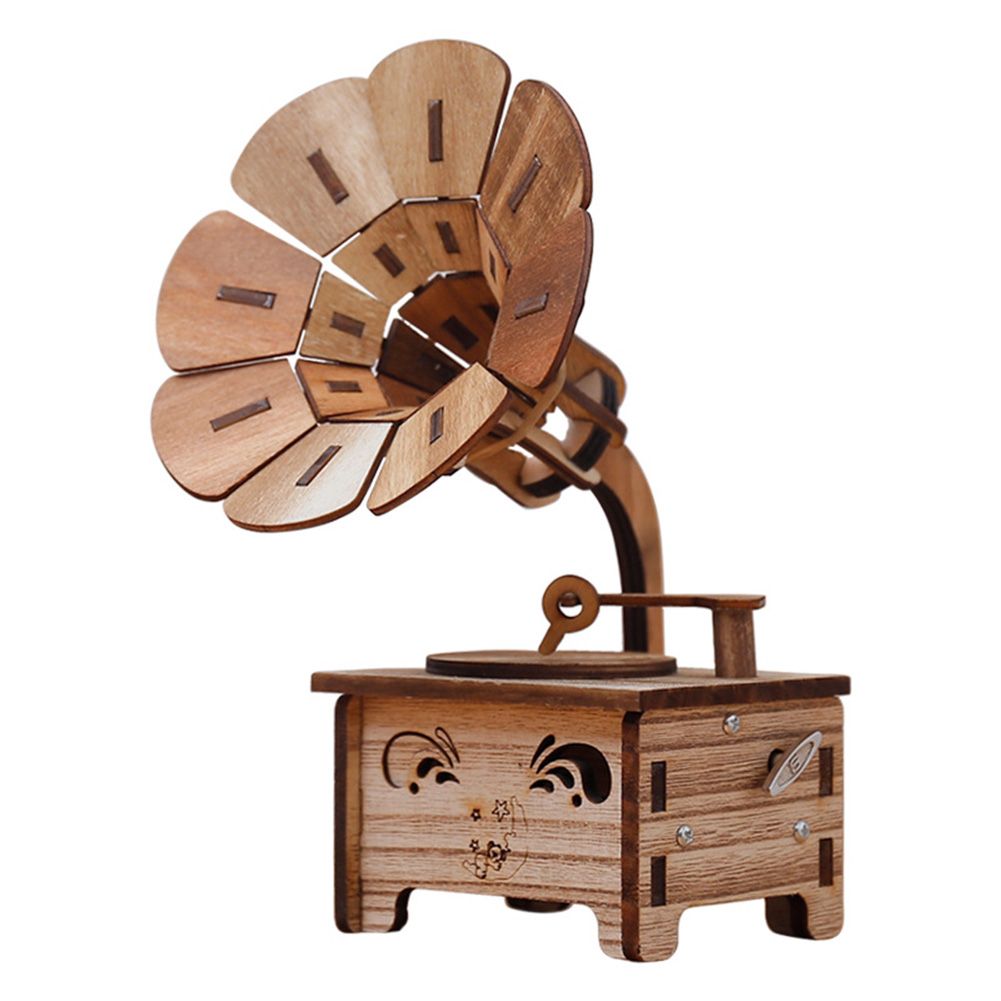 Vintage Gramophone DIY Wooden Musical Box Home Decor Birthday Gift Art Craft