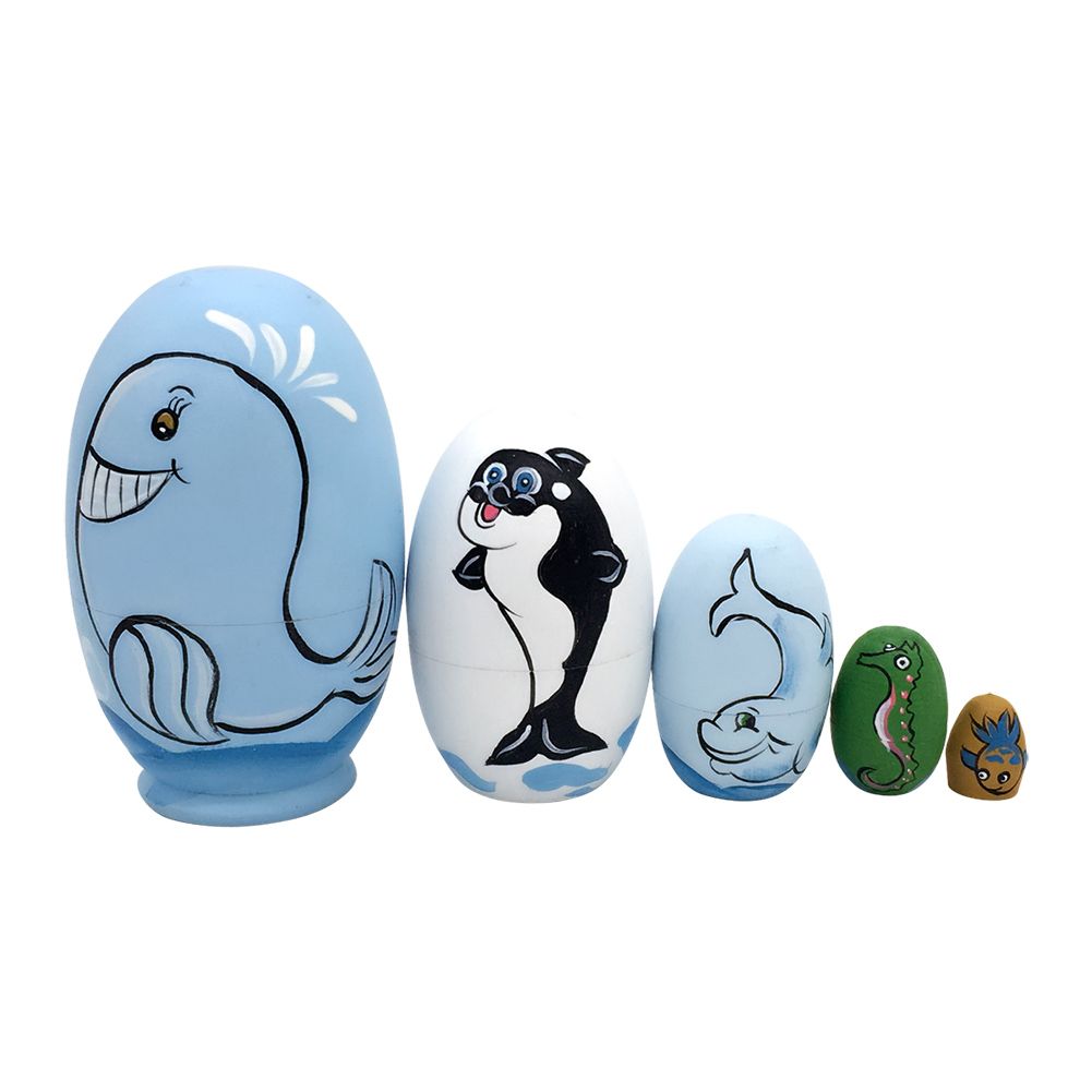5Pcs/Set Animal Dolphin Hand Painted Nesting Dolls Matryoshka Kids Toy Gift
