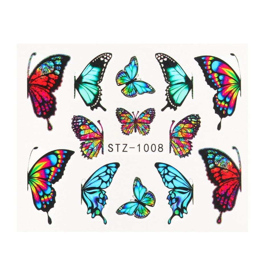 1pcs Black Butterfly Nail Art Transfer Stickers Decals Colorful Flowers Sliders Watermark Tattoo Manicure Decor JISTZ982-1017-1
