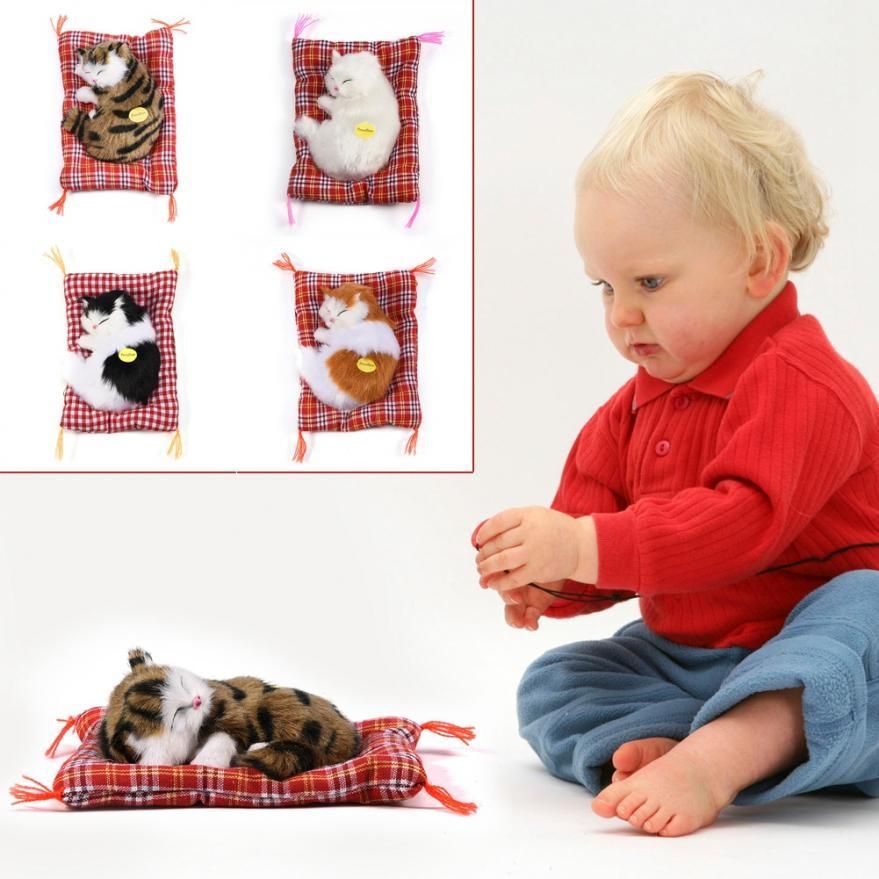 (P k of 2) ulation Sleeping Cat with Soft Mat Bed Durable Vocalize Meow Kitten Stuffed Plush Doll Home Decoration
