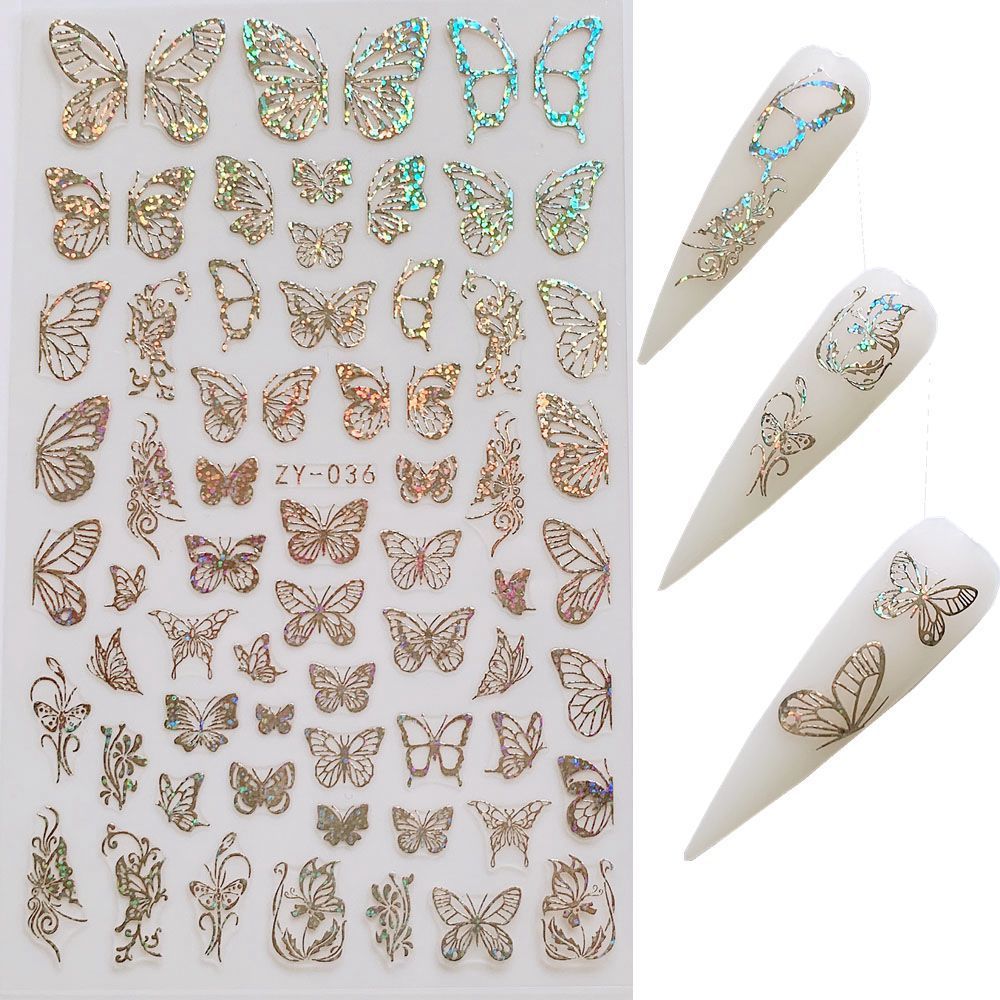 Simulation Ultra-thin Adhesive Butterfly Nail Art Stickers Laser Gold Silver Butterfly Stickers DIY Manicure Decal Decoration