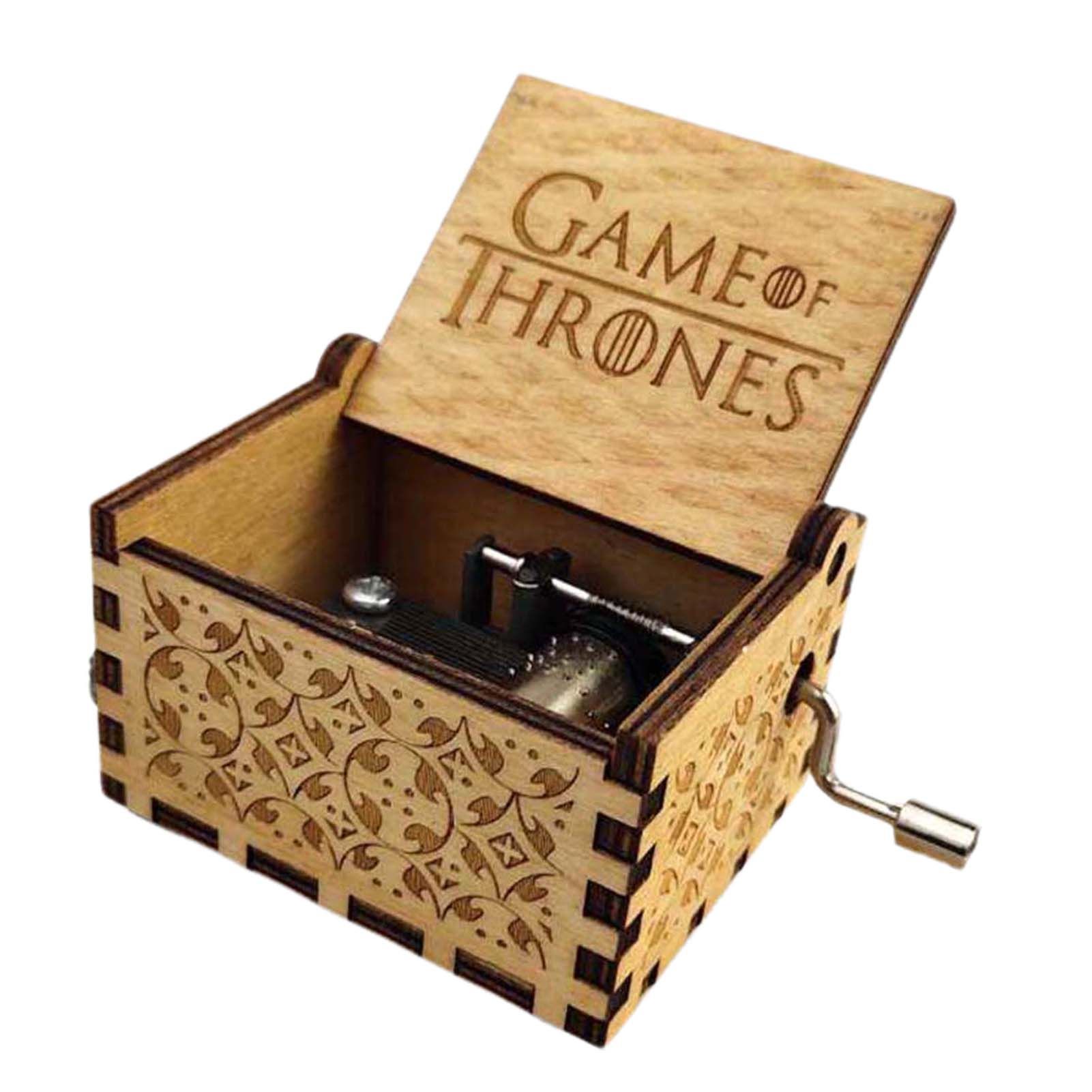 Greenhome Portable Antique Vintage Engraved Mini Wooden Music Box Kids Birthday Toy Gift