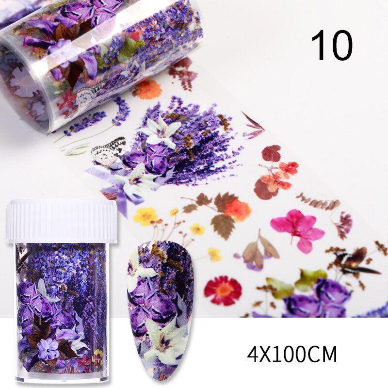 100x4cm Nail Foils Flower Series Nail Art Foils Paper Nail Art Transfer Sticker Slide Decals Nails Accessories 1 Box